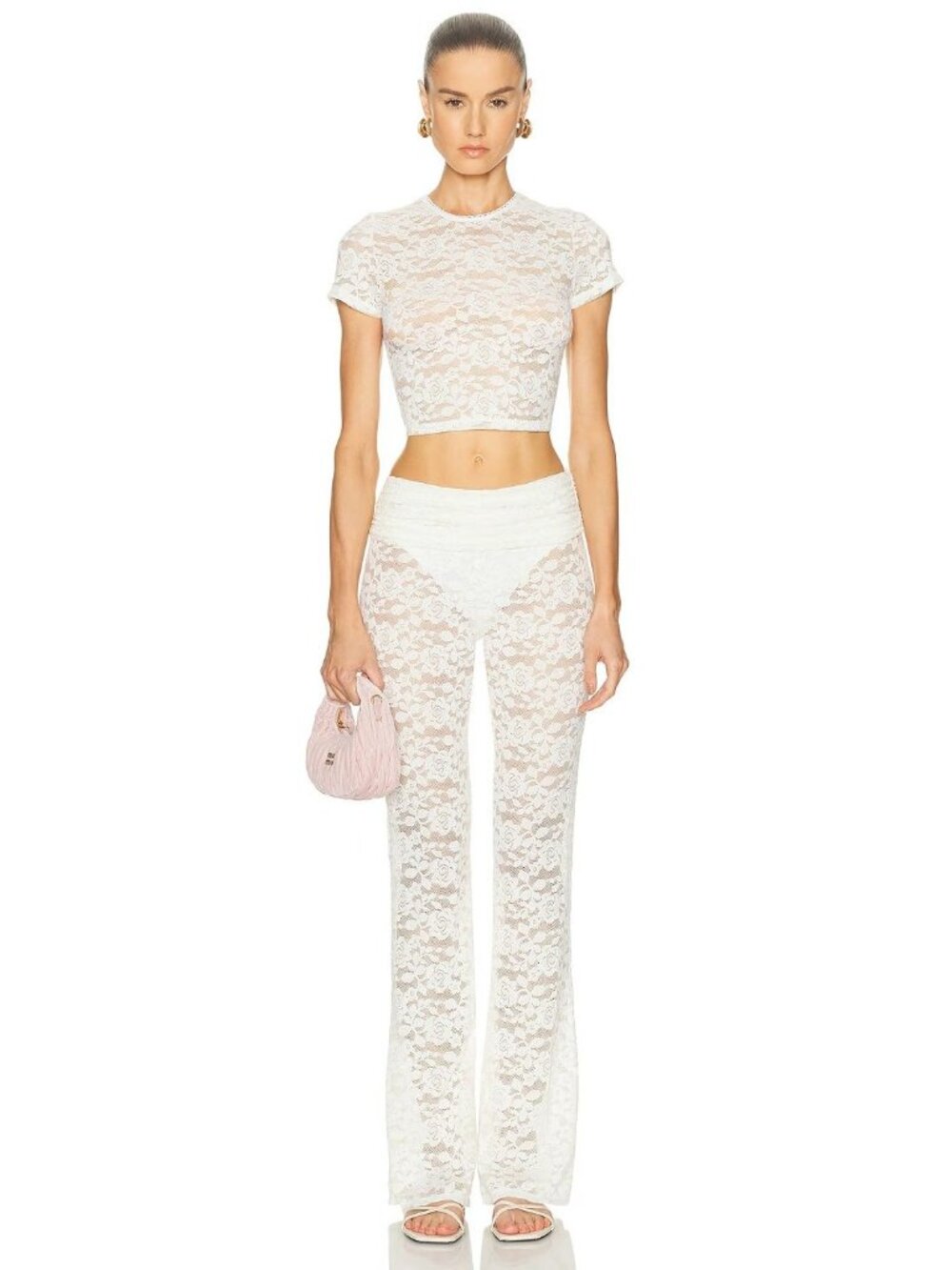 Bananhot Nana Pants in Cream Lace XSmall Womens Sheer Crystal Stretchy